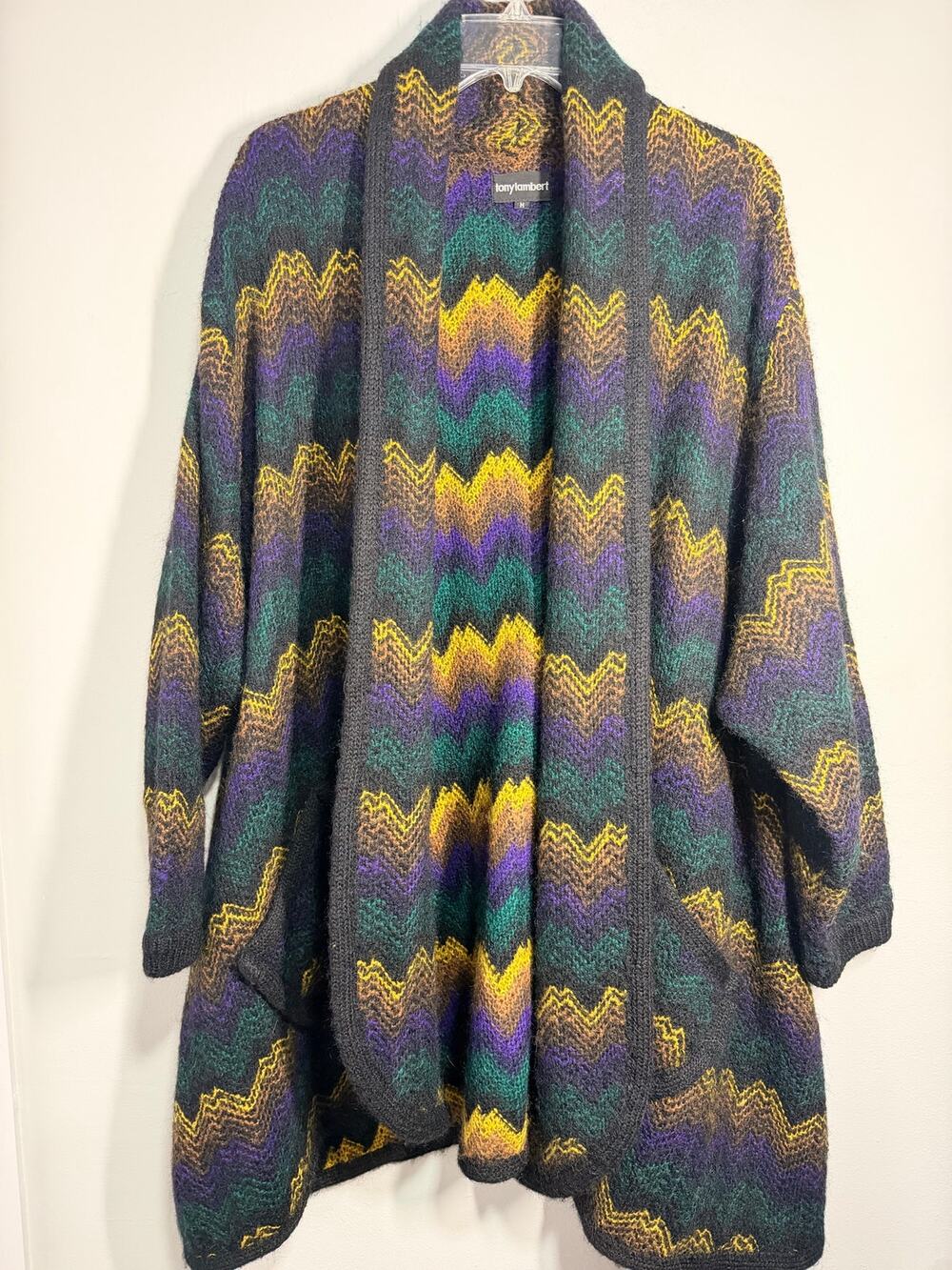 Vintage Tony Lambert Chevron mohair/wool Oversized Cardigan Sweater Jacket M